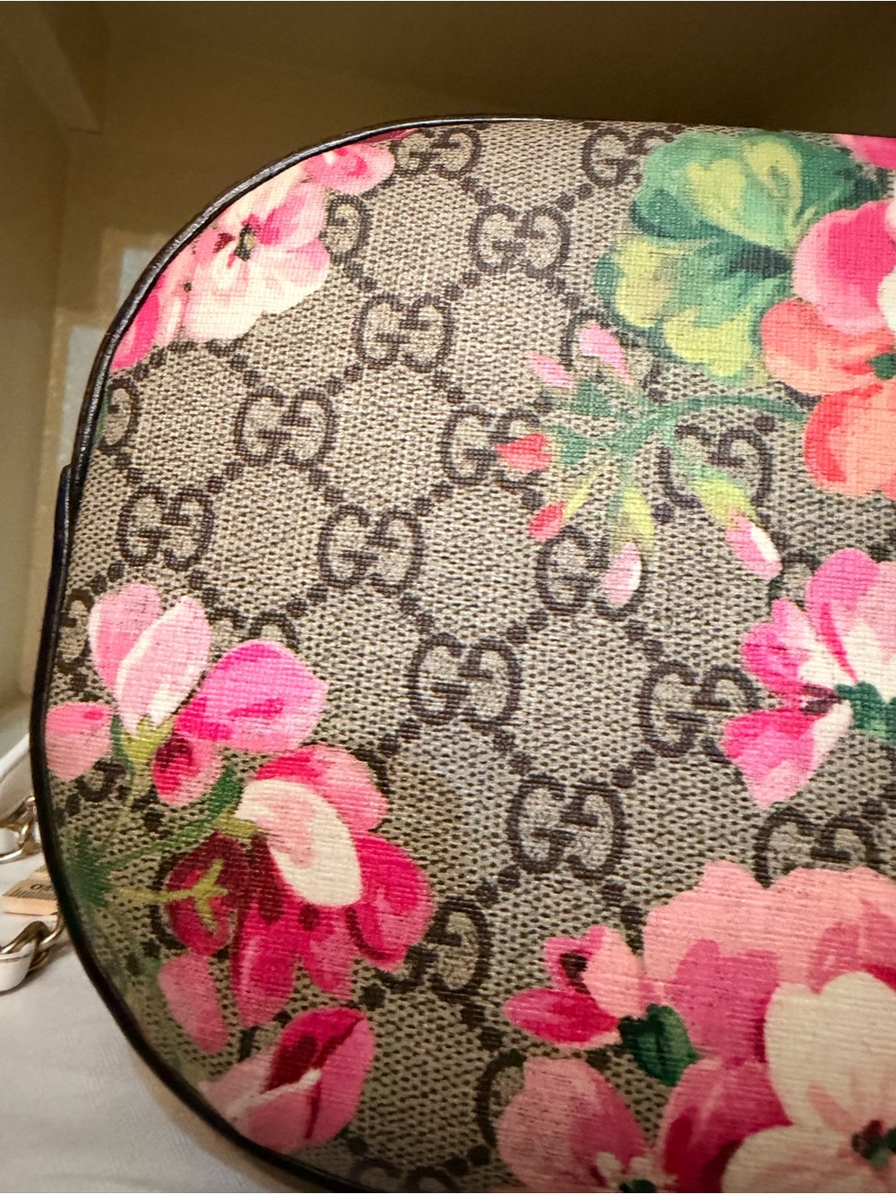 Gucci Beige GG Monogram Crossbody with Pink Floral Print - Picture 9 of 14